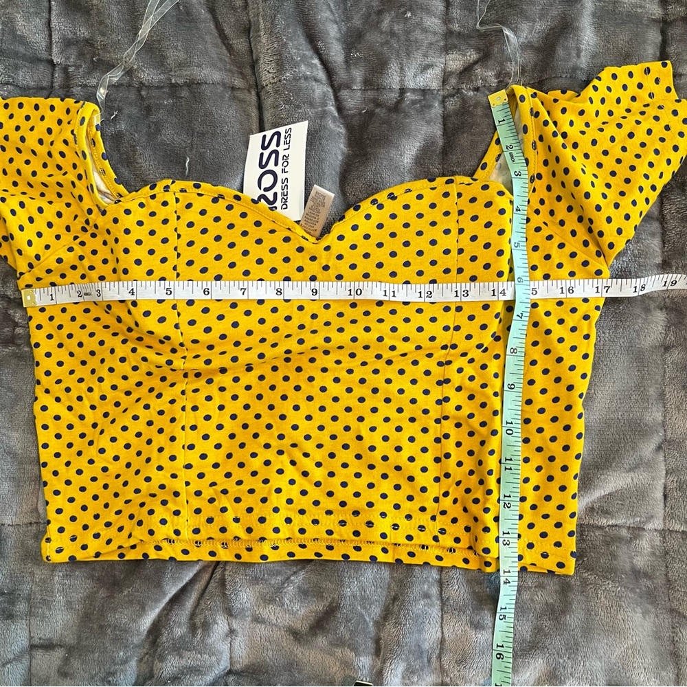 NWOT Diva Apparel Juniors Yellow Blue Polka Dot Cropped Shirt Large Sweetheart - Picture 5 of 9
